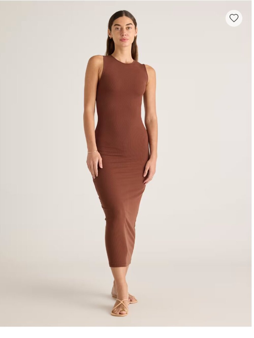 Quince Tencel Rib Knit Tank Midi Dress Brown Medium